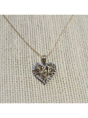 10kt Gold Filigree Heart Pendant Necklace Two-Tone Diamond-cut 18" Chain
